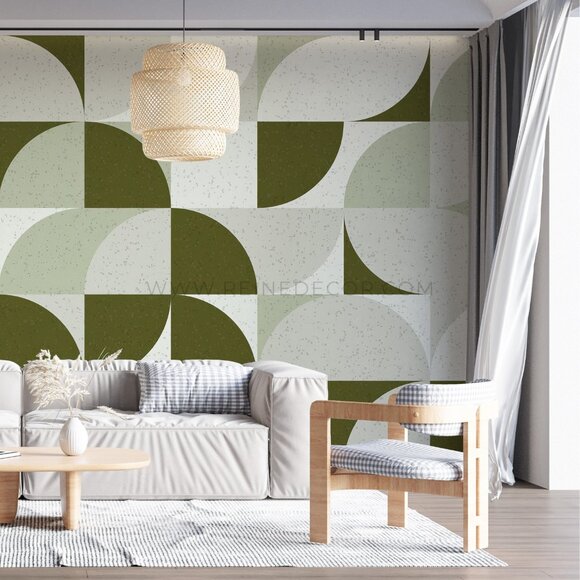 Geometric Rounded Corner Squares Wallpaper in Green | Modern Abstract Wall Art | - Picture 3 of 9